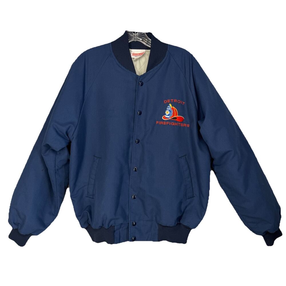 Hartwell Bomber Jacket Mens L Blue Detroit Firefighter USA Vintage